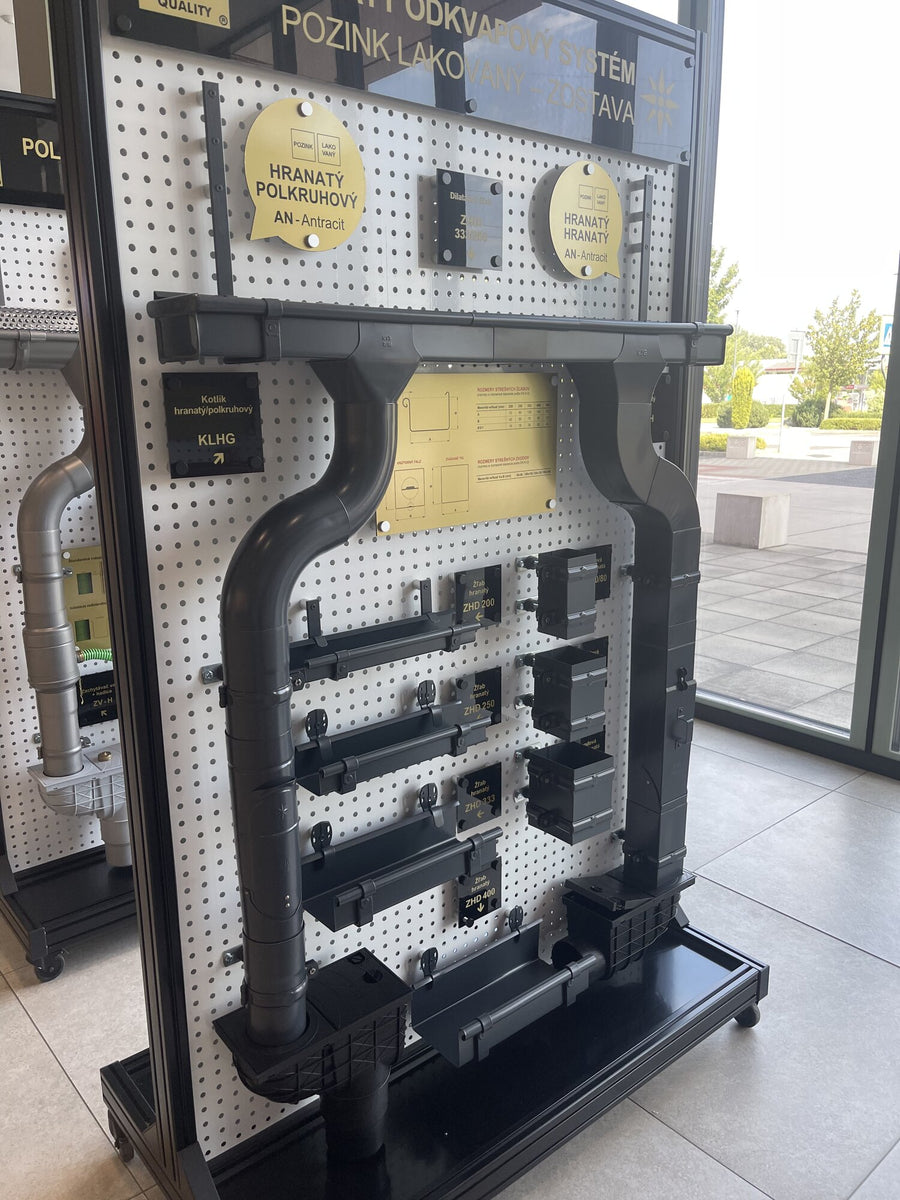 Anthracite gutter system on display in the KJG showroom